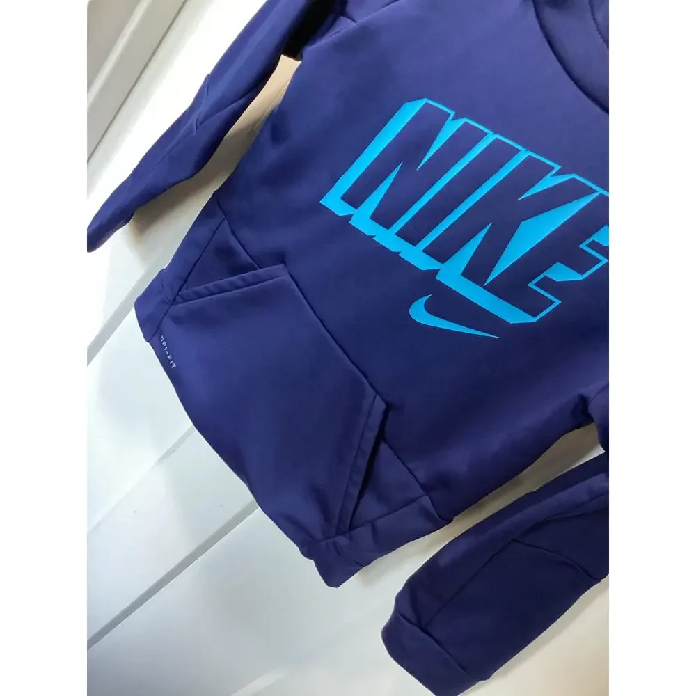 Nike Drifit Therma hooded Sweatshirt‎ Blue logo boys size 6 (5-6yrs)